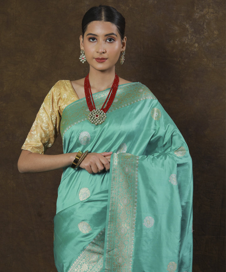 Sea green silk handloom banarasi saree