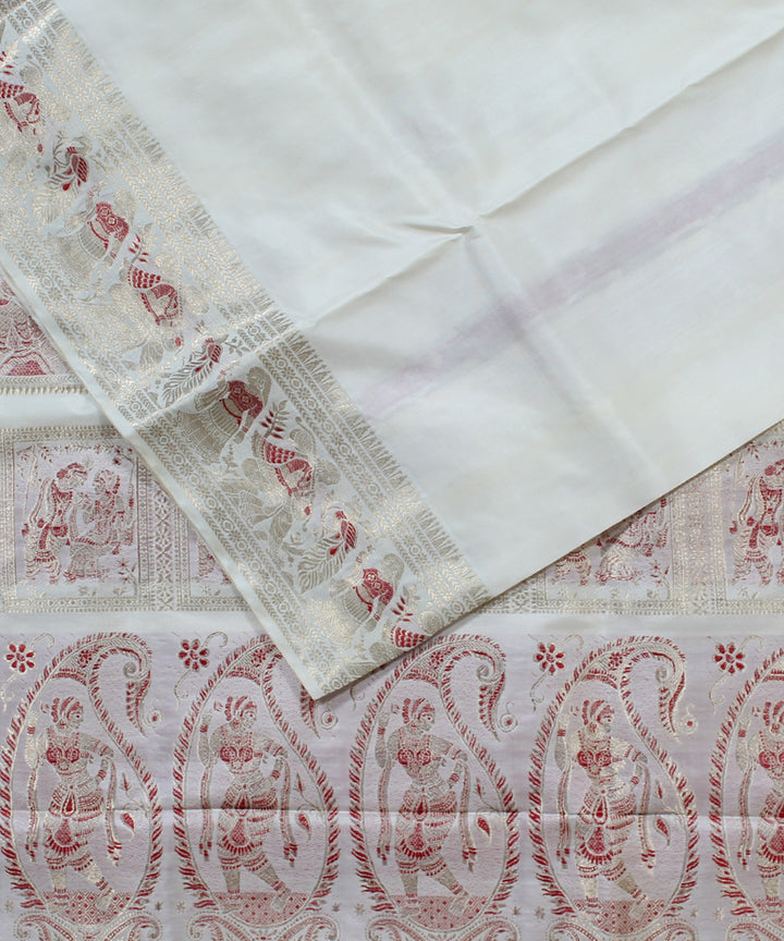 White with chocolate brown motifs handwoven silk baluchari saree