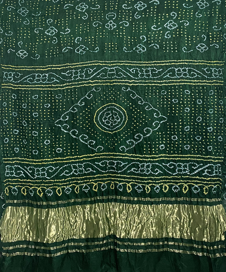 Dark green hand printed tie dye bandhani gajji silk saree