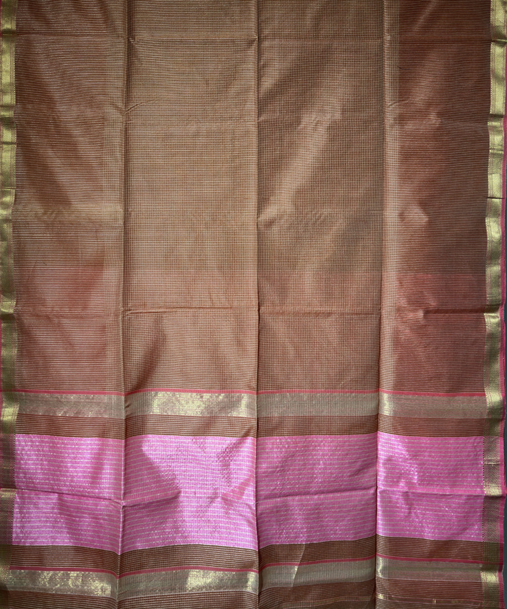 Rust pink handwoven cotton silk maheshwari saree