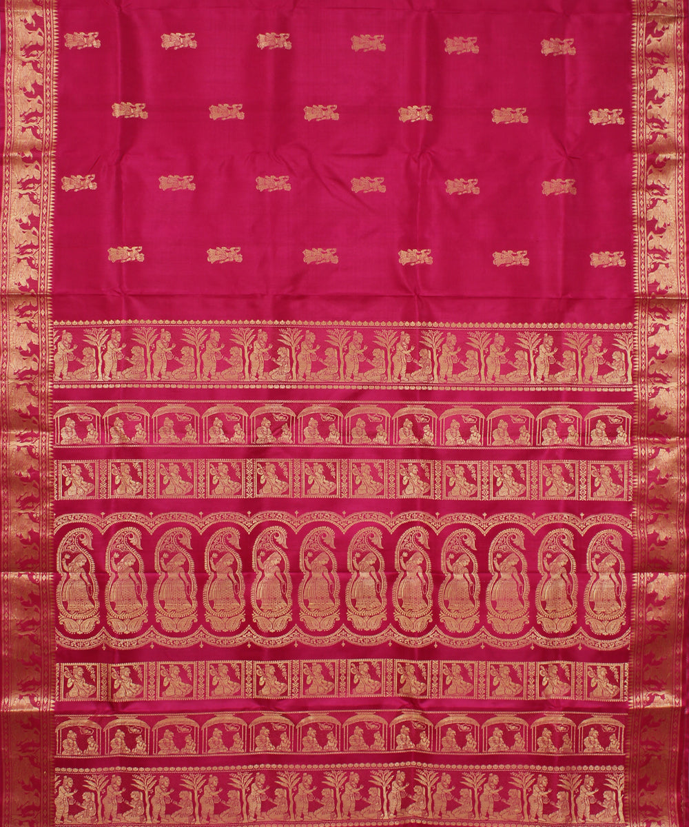 Rani pink handloom silk baluchari saree