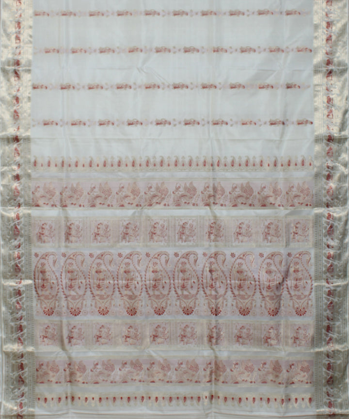 White with chocolate brown motifs handwoven silk baluchari saree