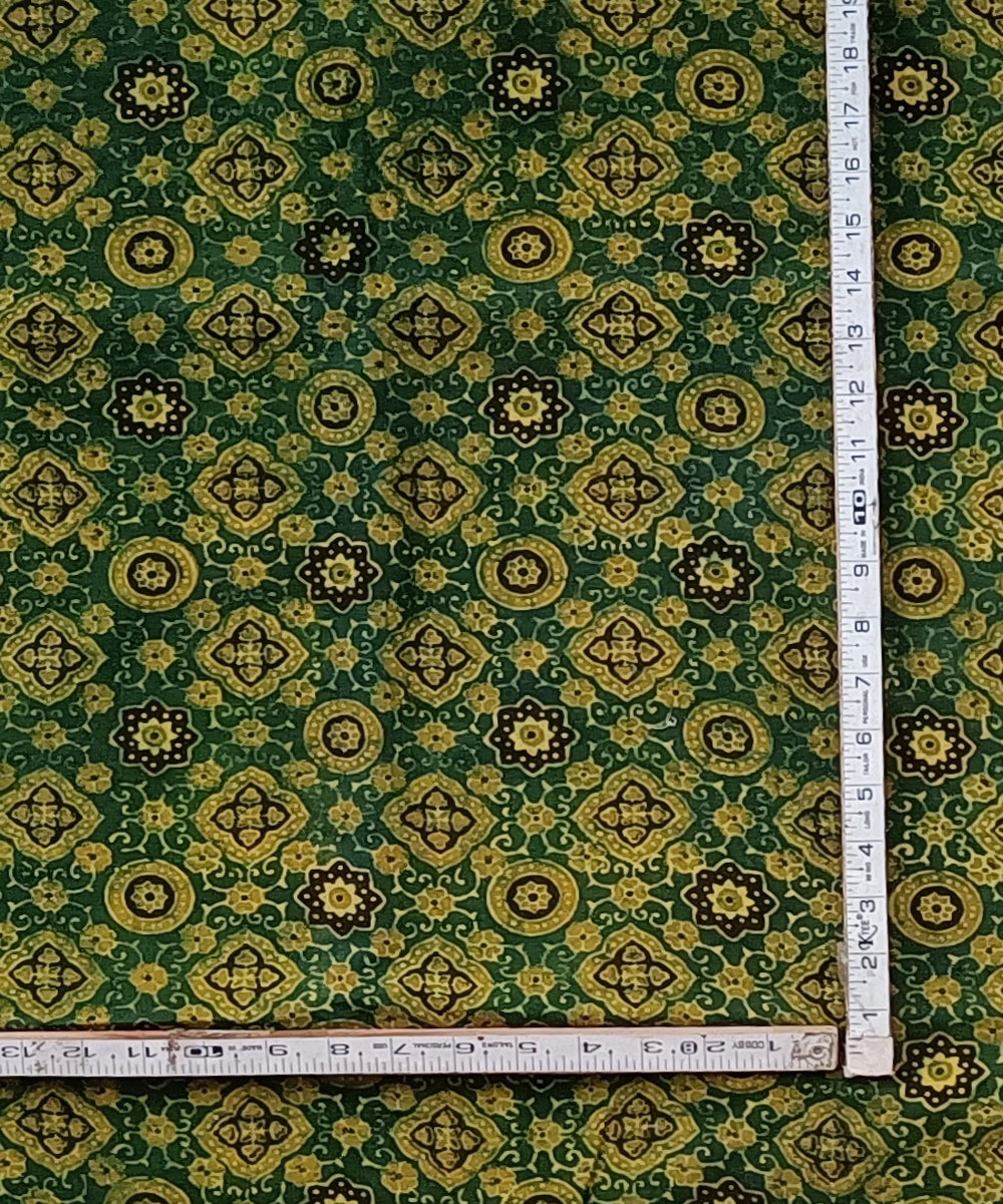 2.5m Green yellow ajrakh print hand spun handloom cotton kurta fabric