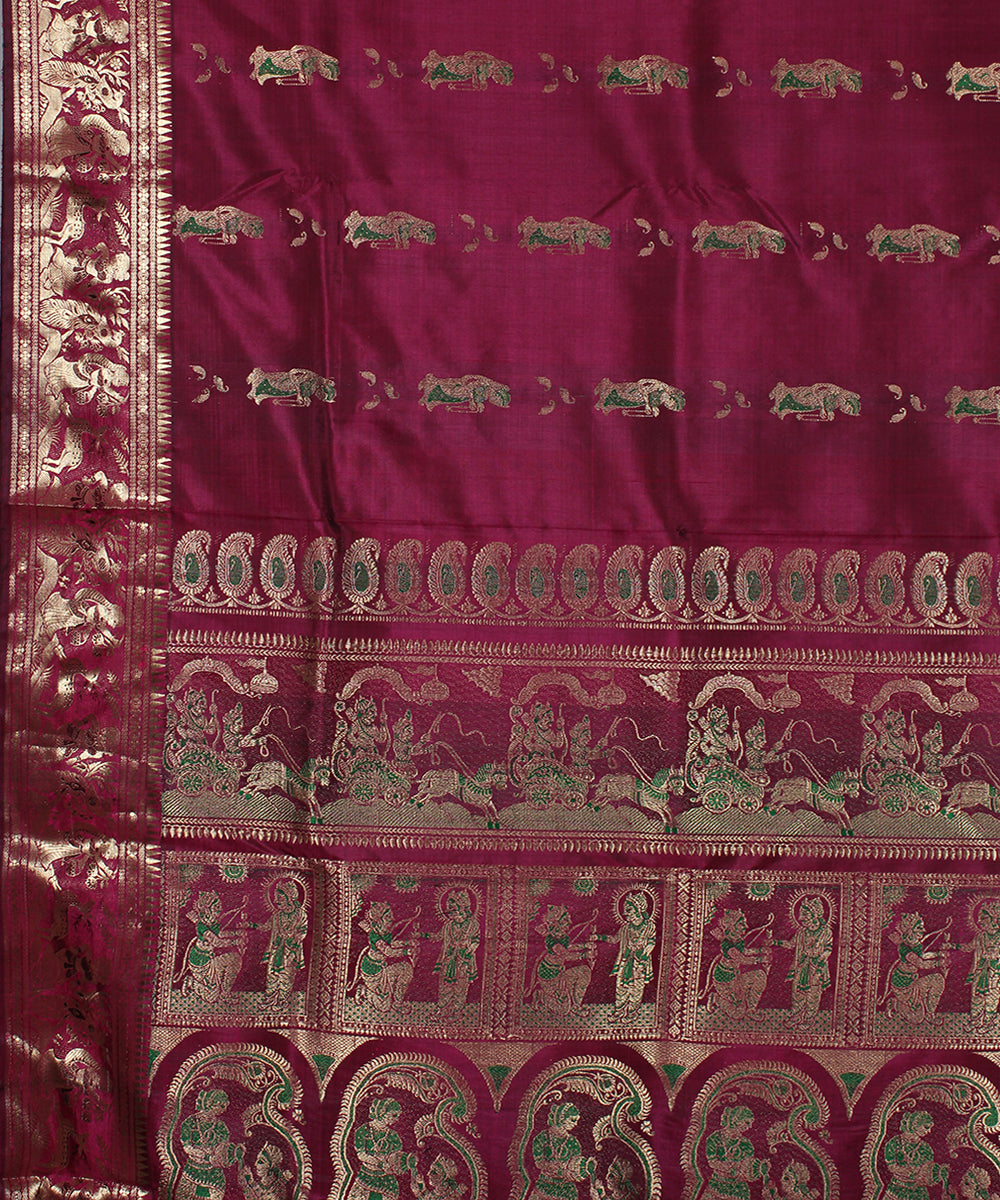 Purple handwoven silk swarnachari baluchari saree
