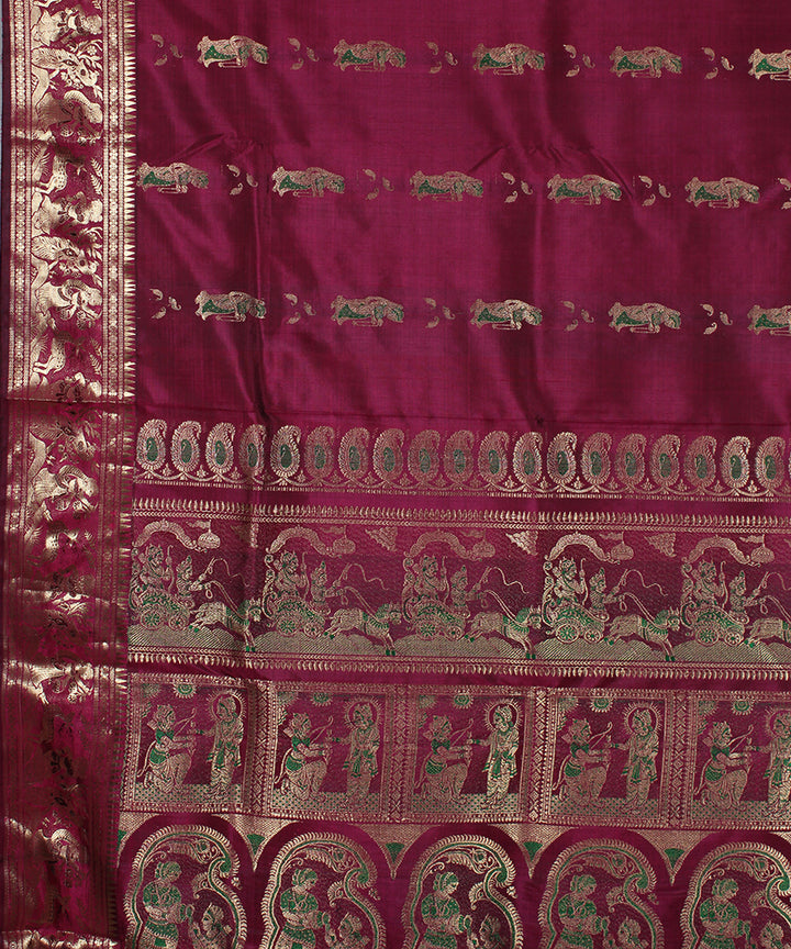 Purple handwoven silk swarnachari baluchari saree
