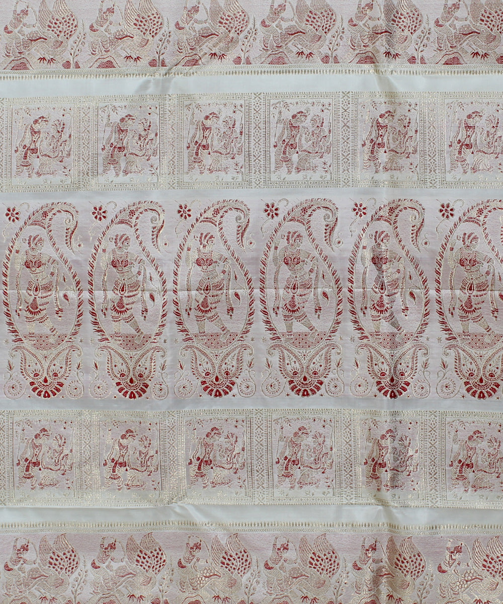 White with chocolate brown motifs handwoven silk baluchari saree