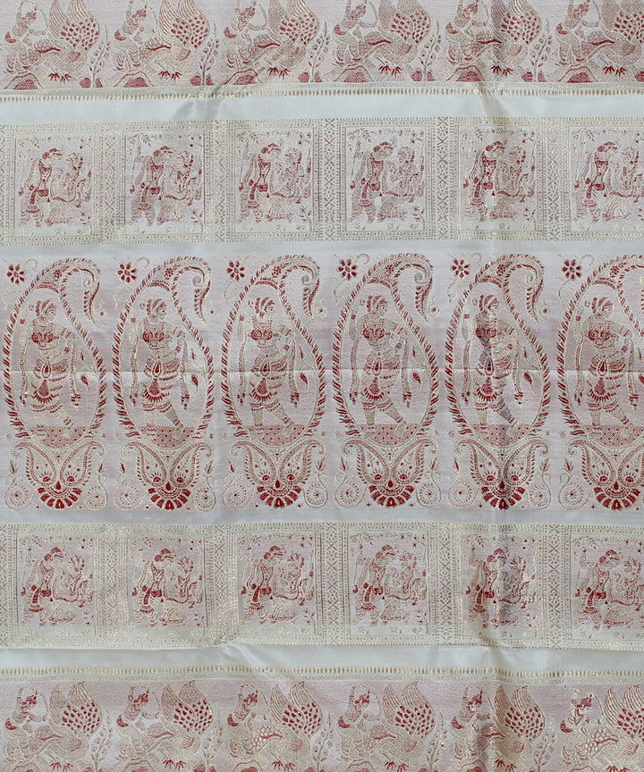 White with chocolate brown motifs handwoven silk baluchari saree