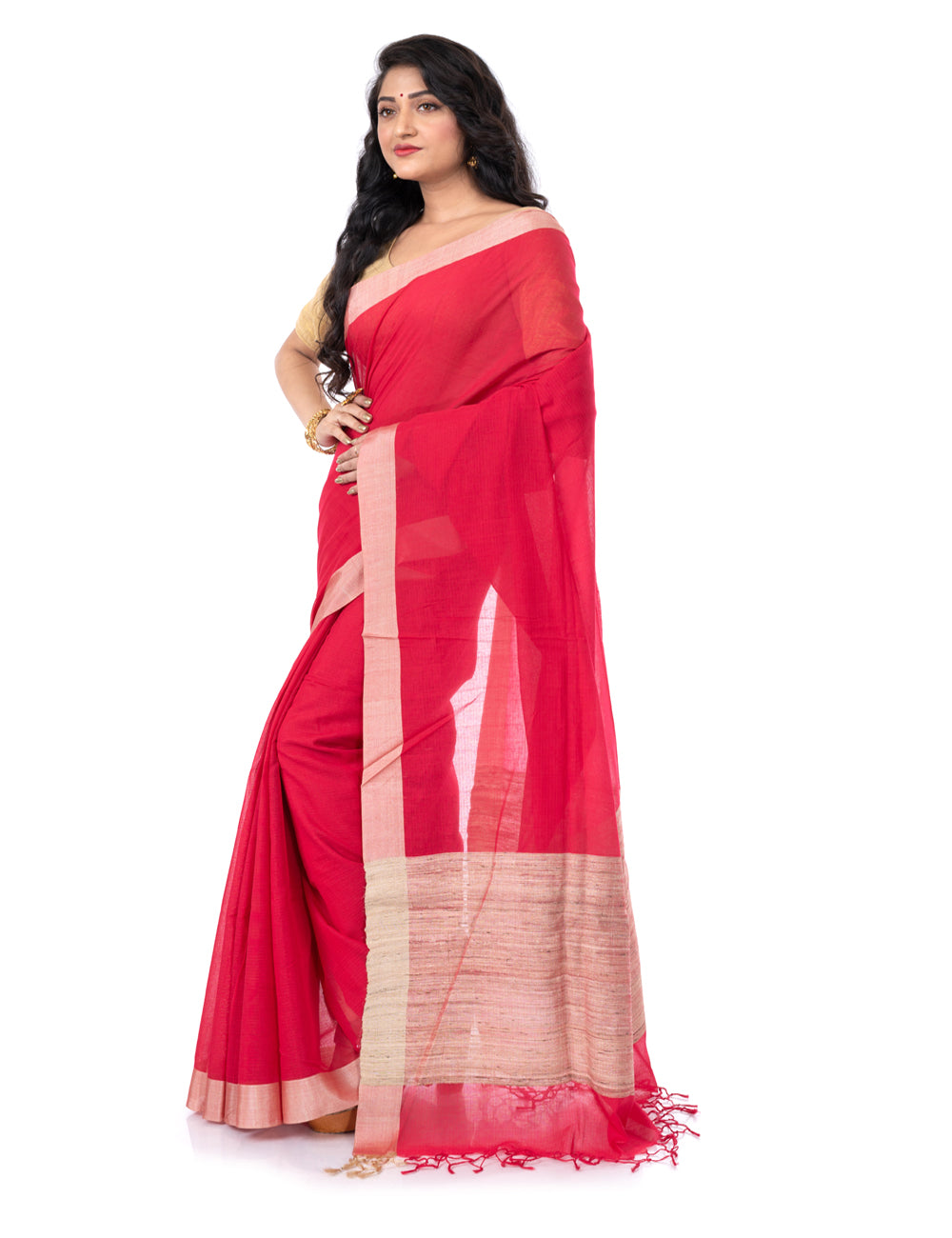 Red handloom bengal cotton tangail saree