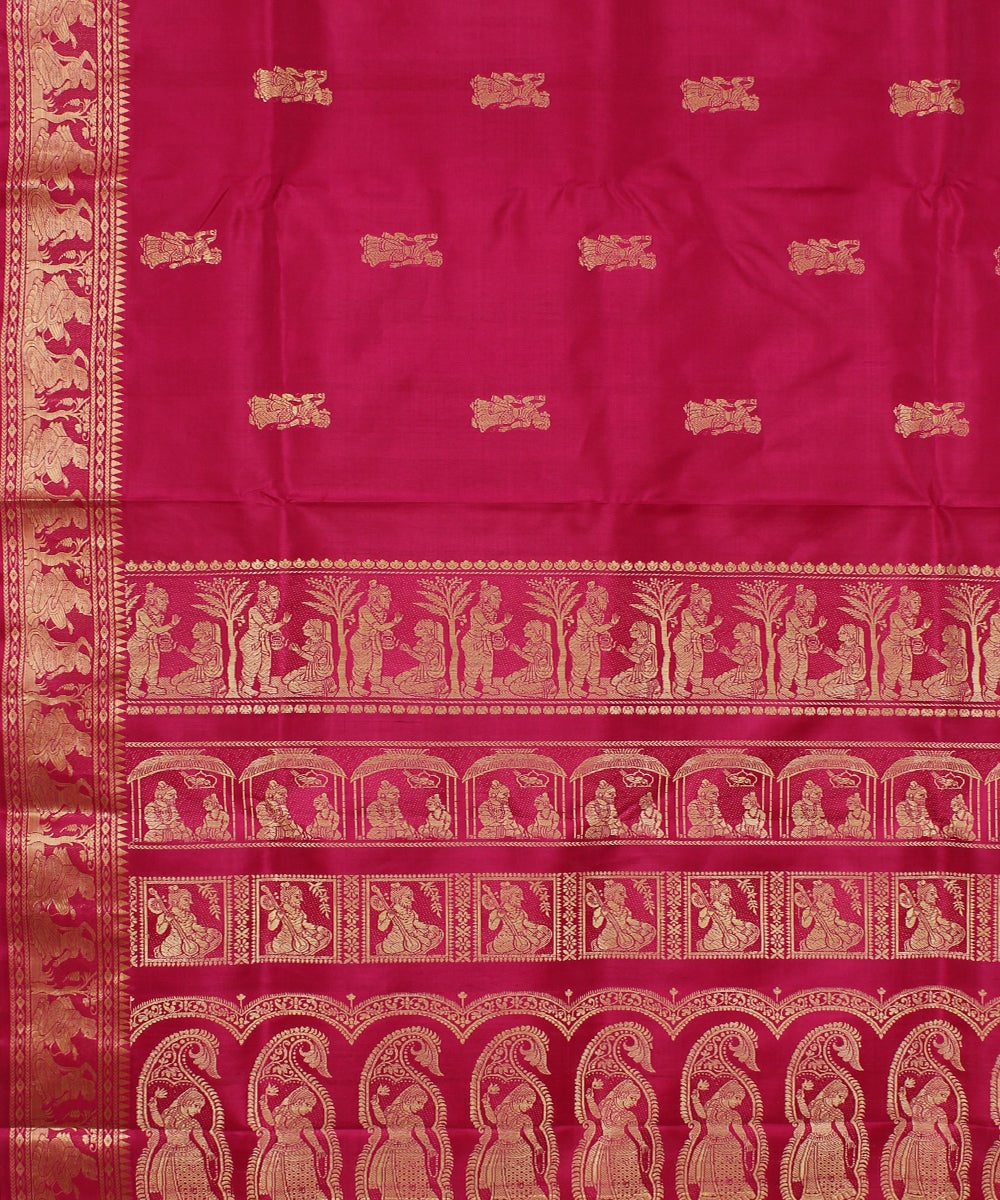 Rani pink handloom silk baluchari saree