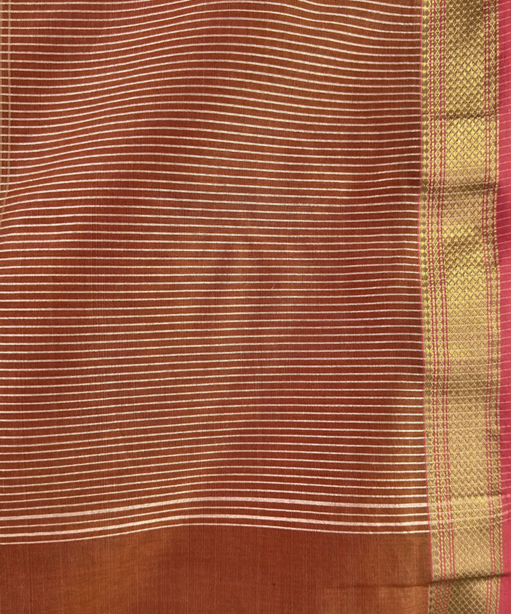 Rust pink handwoven cotton silk maheshwari saree