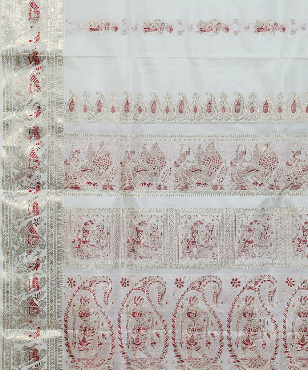 White with chocolate brown motifs handwoven silk baluchari saree