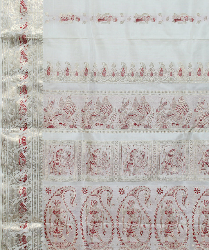 White with chocolate brown motifs handwoven silk baluchari saree