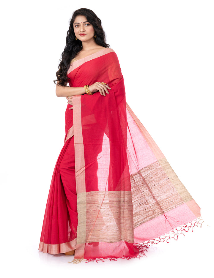 Red handloom bengal cotton tangail saree