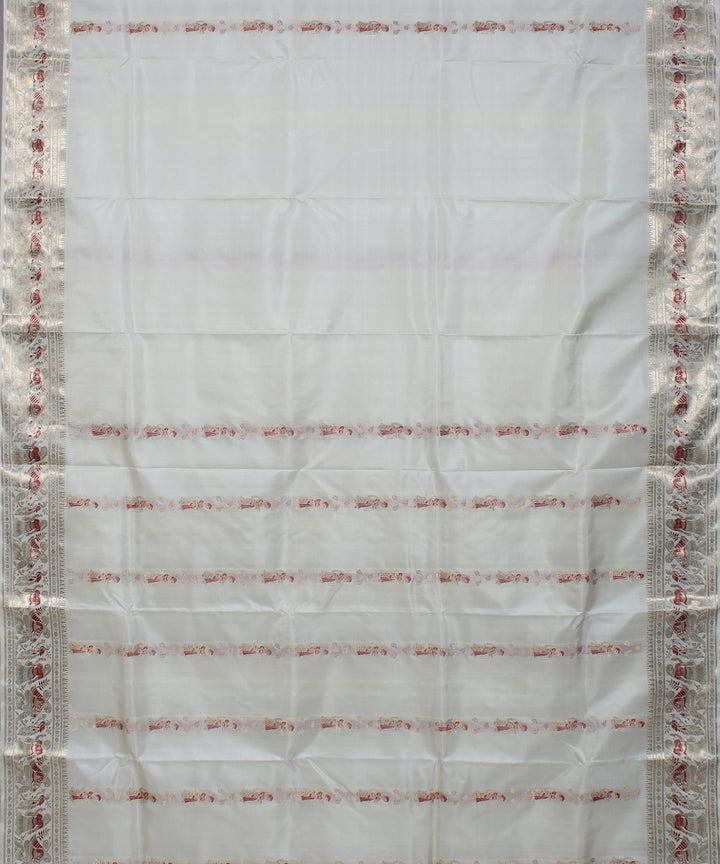 White with chocolate brown motifs handwoven silk baluchari saree