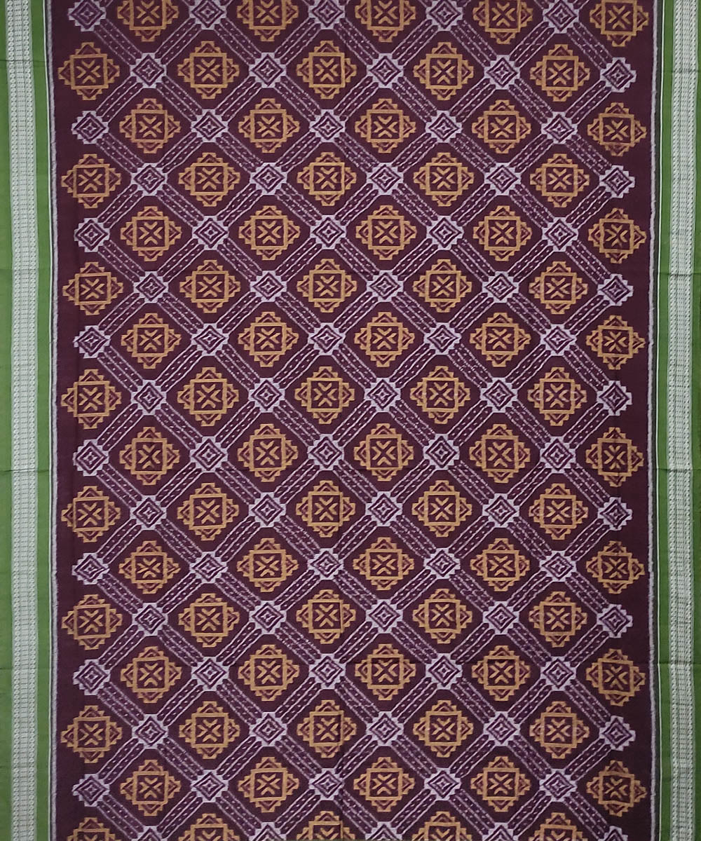 Deep brown olive green handwoven cotton sambalpuri saree