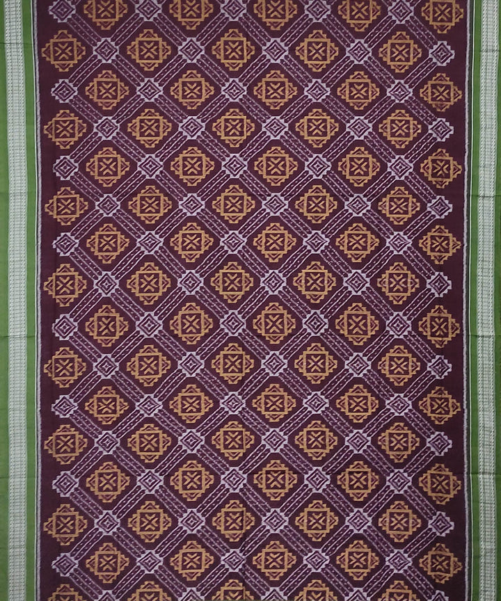 Deep brown olive green handwoven cotton sambalpuri saree