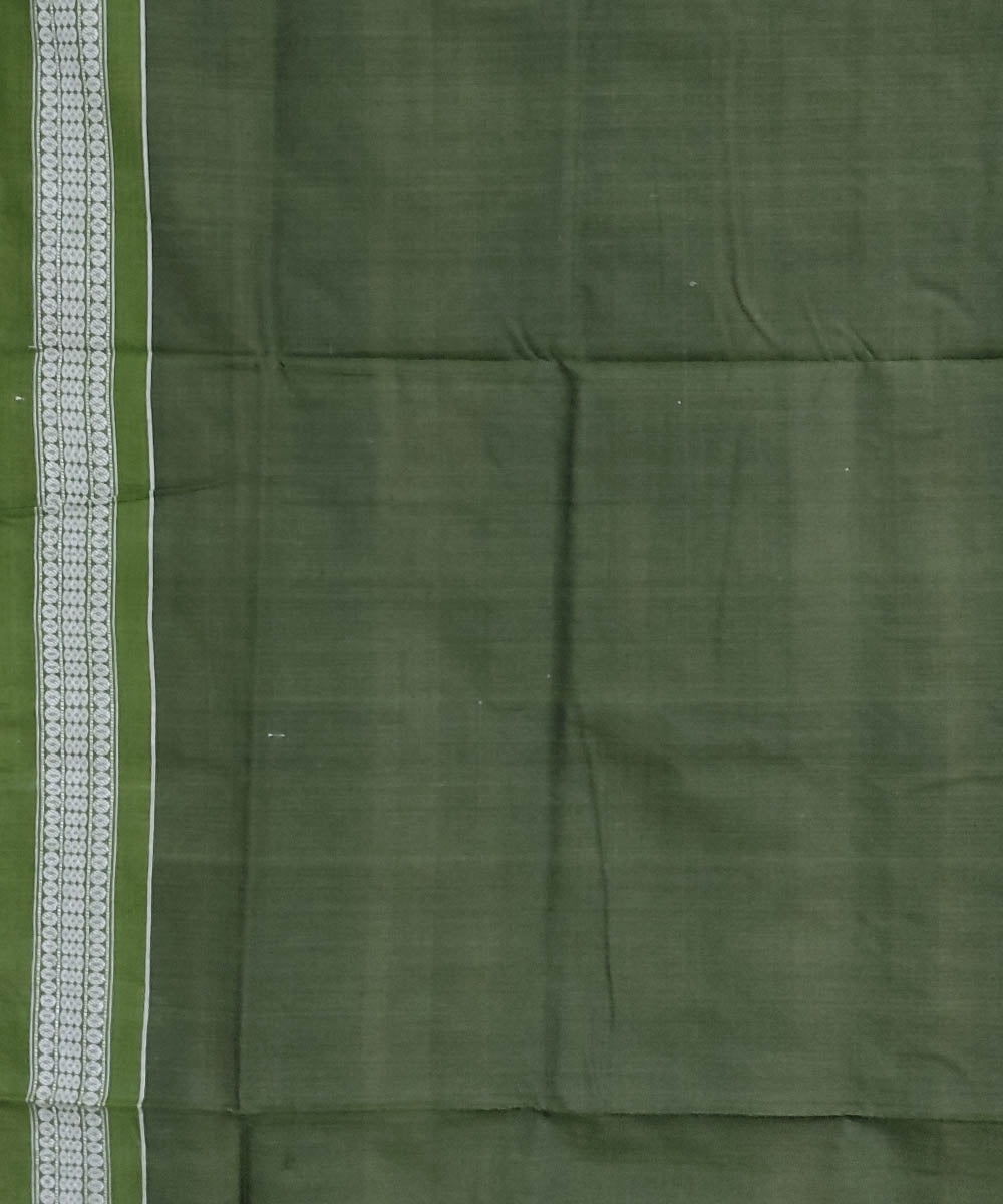 Deep brown olive green handwoven cotton sambalpuri saree