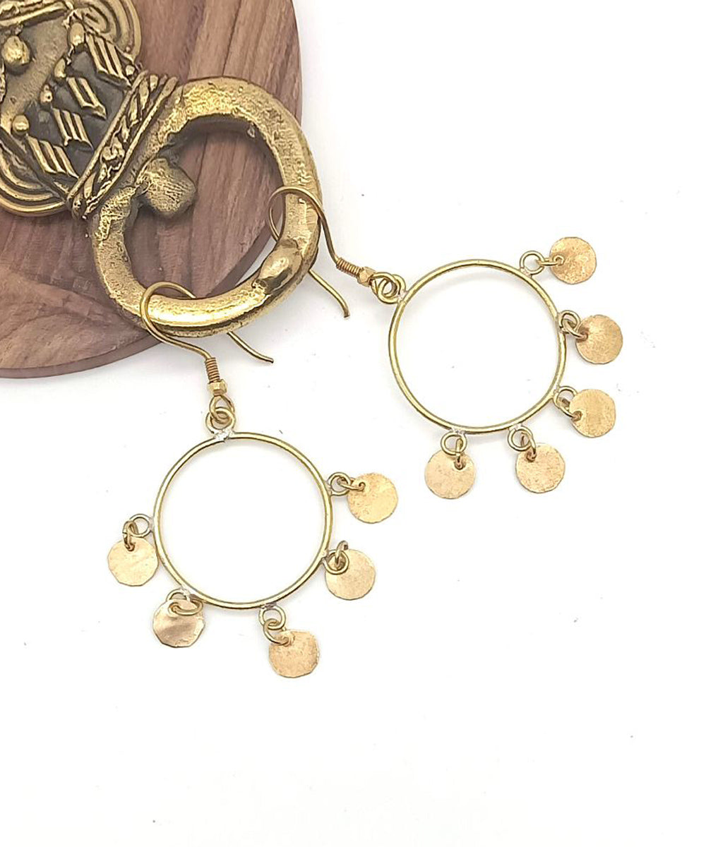 Golden round metal handmade brass earring
