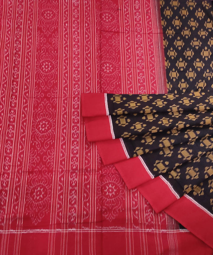 Black red handloom cotton sambalpuri saree