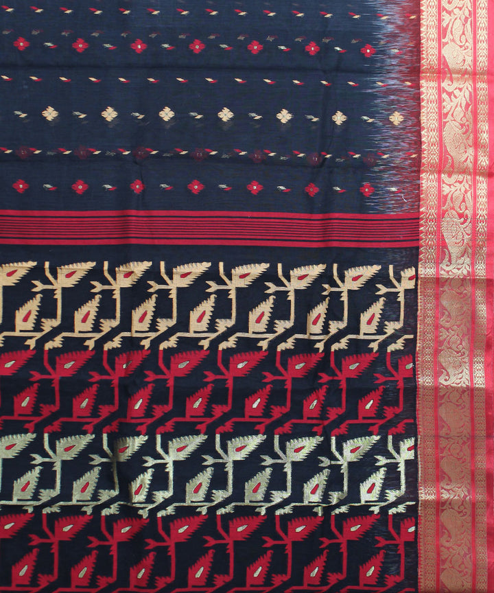 Black Grey Red Bengal Handwoven Cotton Saree