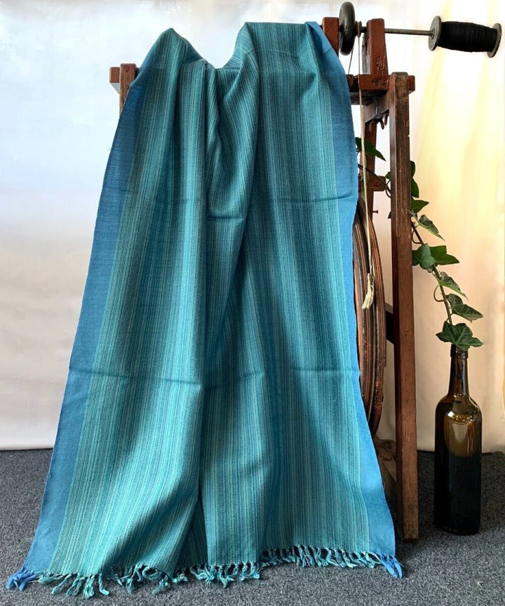 Cyan blue handwoven woolen stole