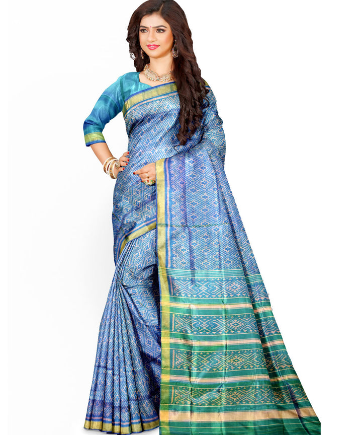 Turquoise blue green silk handloom patola saree