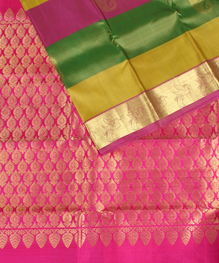 Multicolor striped handwoven karnataka brocade silk saree
