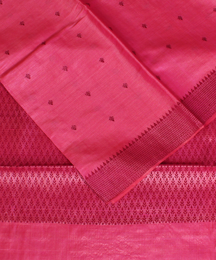 Pink maroon handwoven kosa tussar silk saree