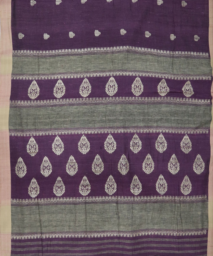 Dark wine green eri silk handwoven assam saree