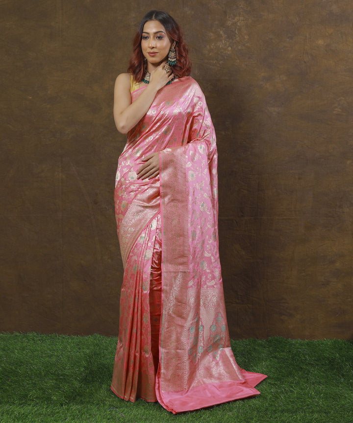 Baby pink silk handloom banarasi saree