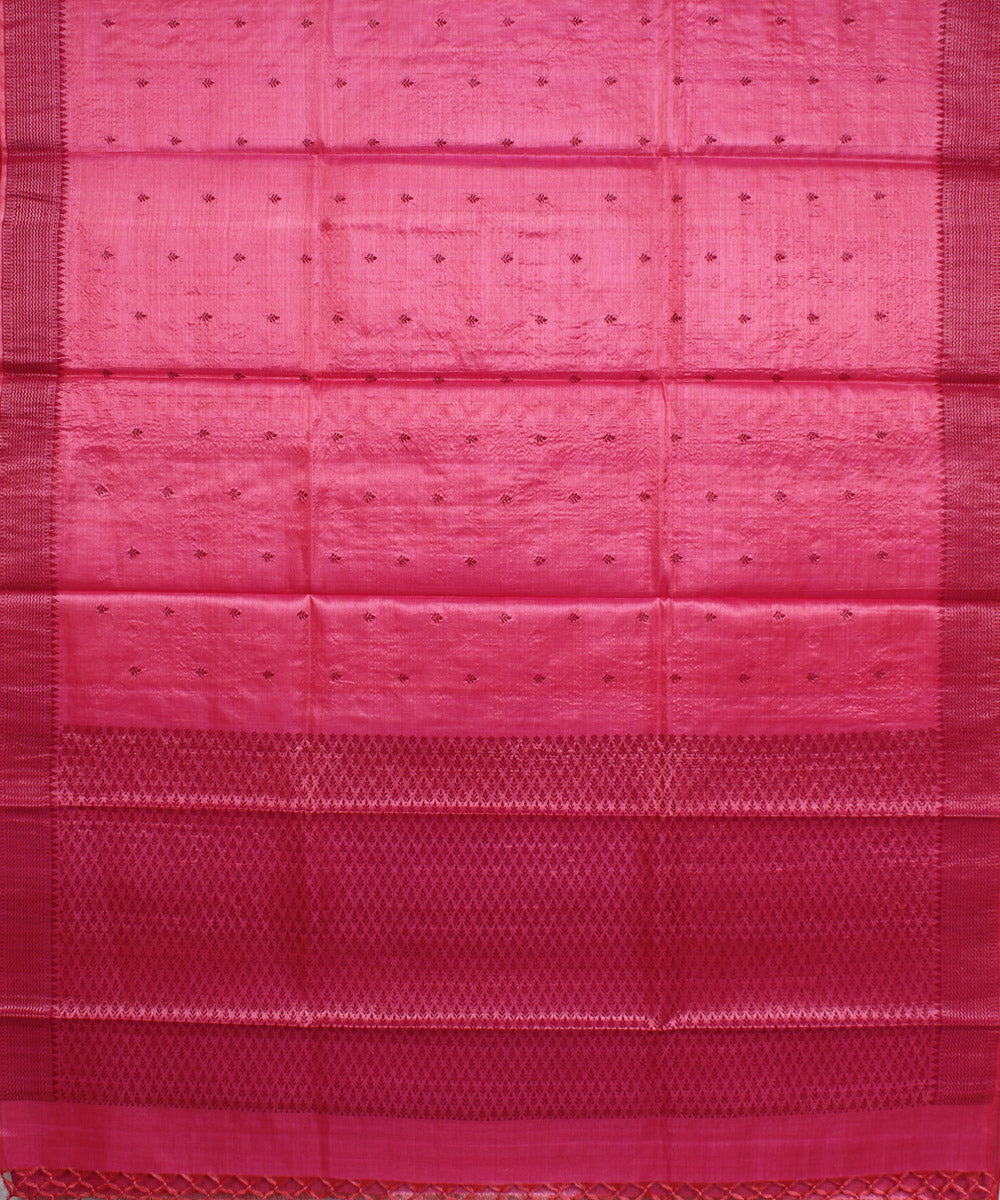 Pink maroon handwoven kosa tussar silk saree