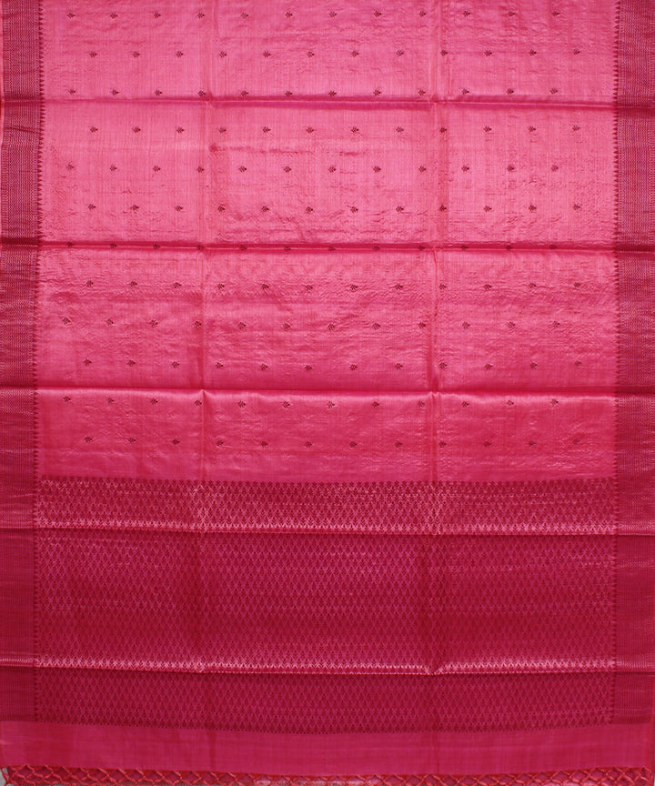 Pink maroon handwoven kosa tussar silk saree