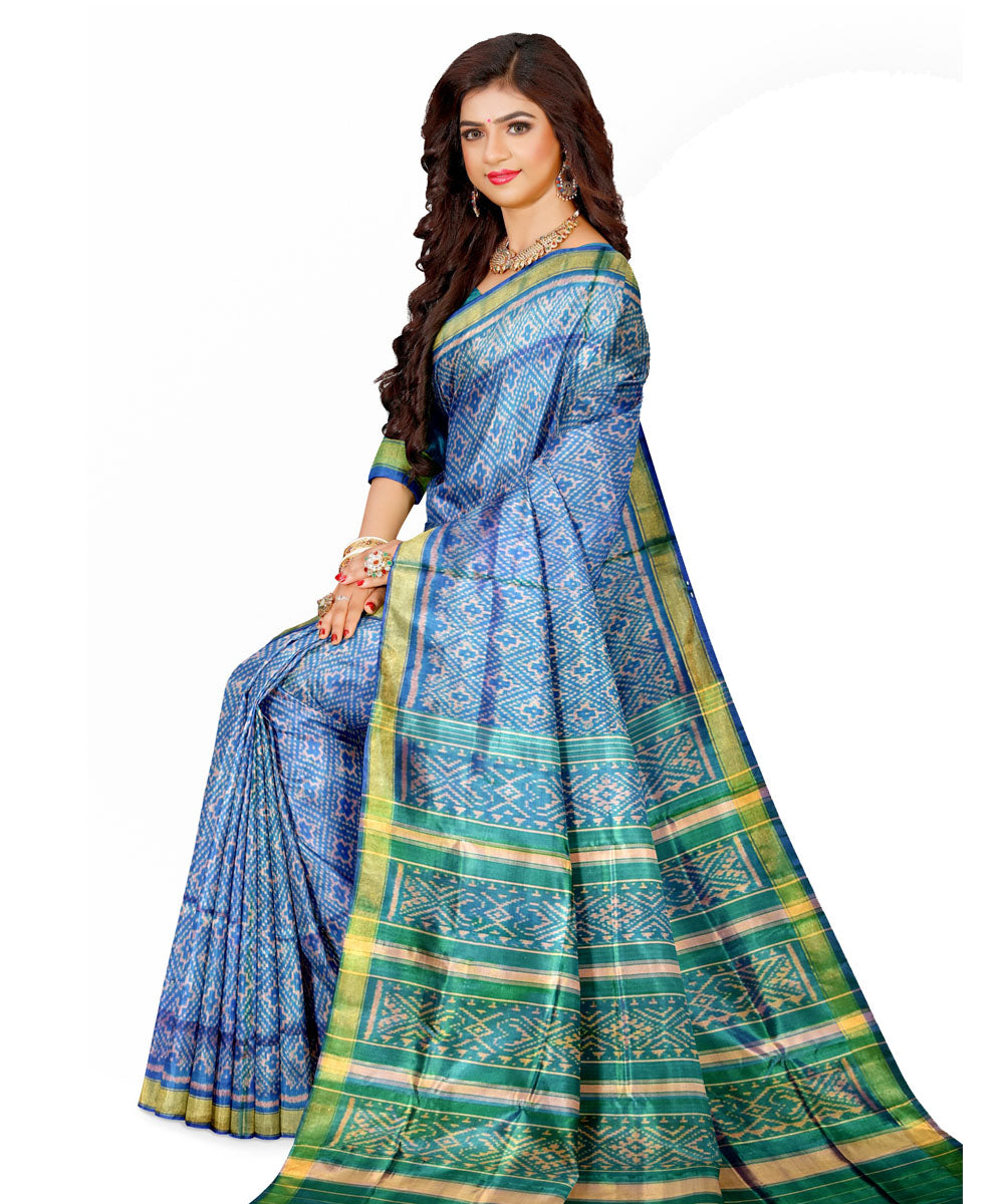 Turquoise blue green silk handloom patola saree