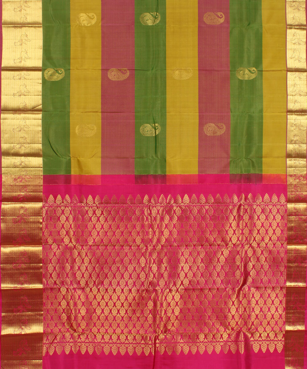 Multicolor striped handwoven karnataka brocade silk saree