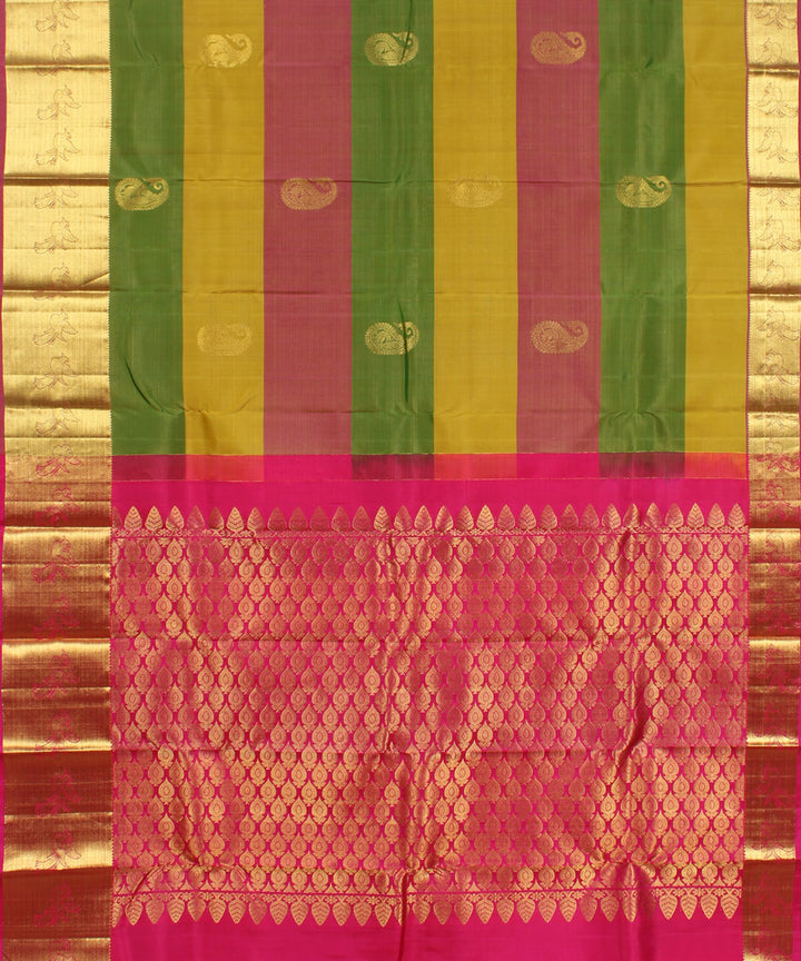 Multicolor striped handwoven karnataka brocade silk saree