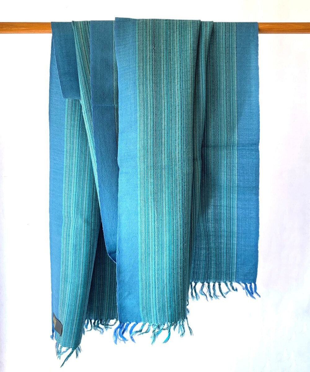 Cyan blue handwoven woolen stole