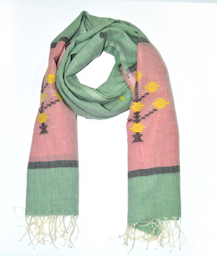 Grey pink handwoven cotton jamdani stole
