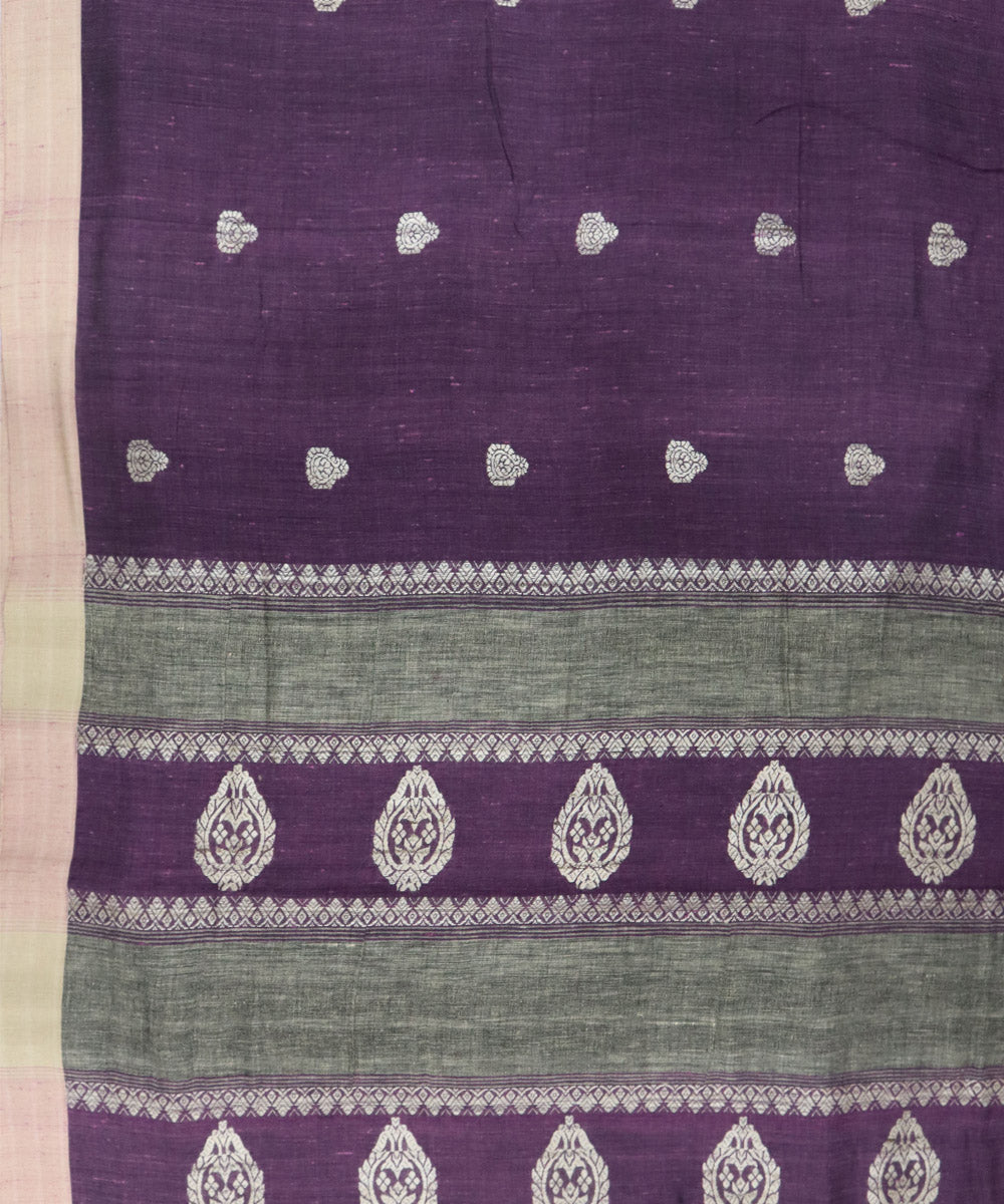 Dark wine green eri silk handwoven assam saree