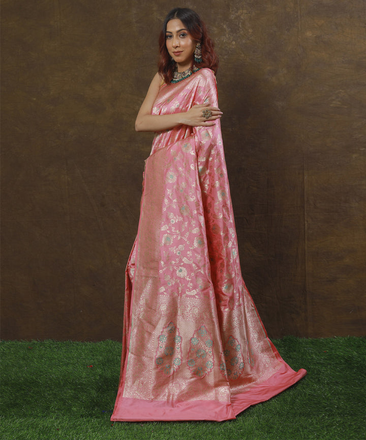 Baby pink silk handloom banarasi saree