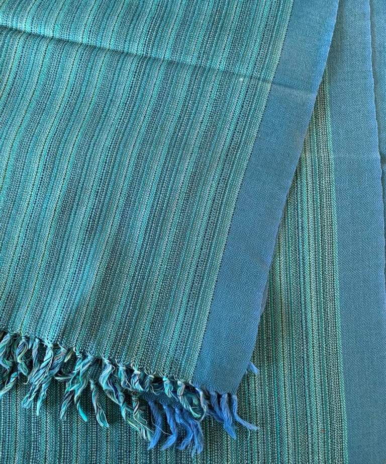 Cyan blue handwoven woolen stole