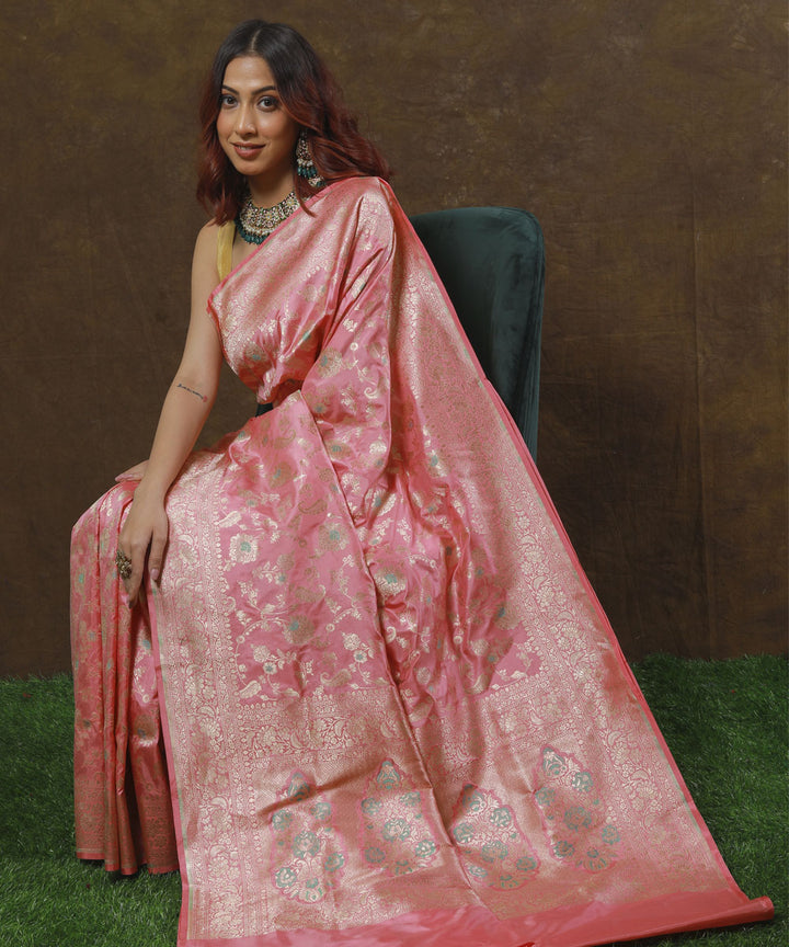 Baby pink silk handloom banarasi saree