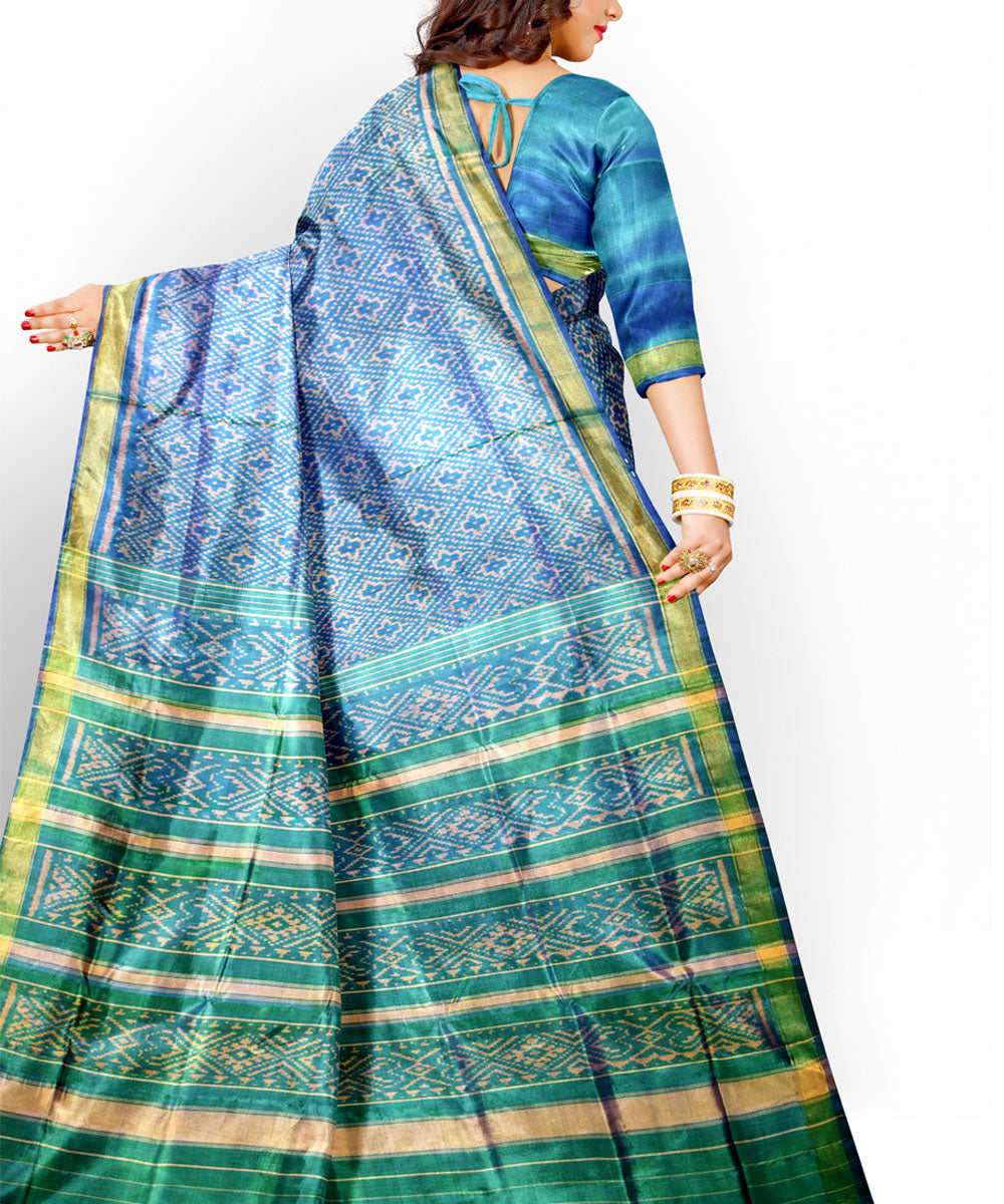 Turquoise blue green silk handloom patola saree