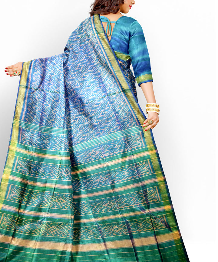 Turquoise blue green silk handloom patola saree