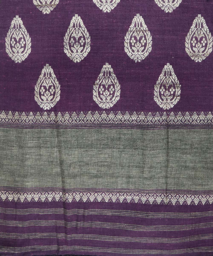 Dark wine green eri silk handwoven assam saree