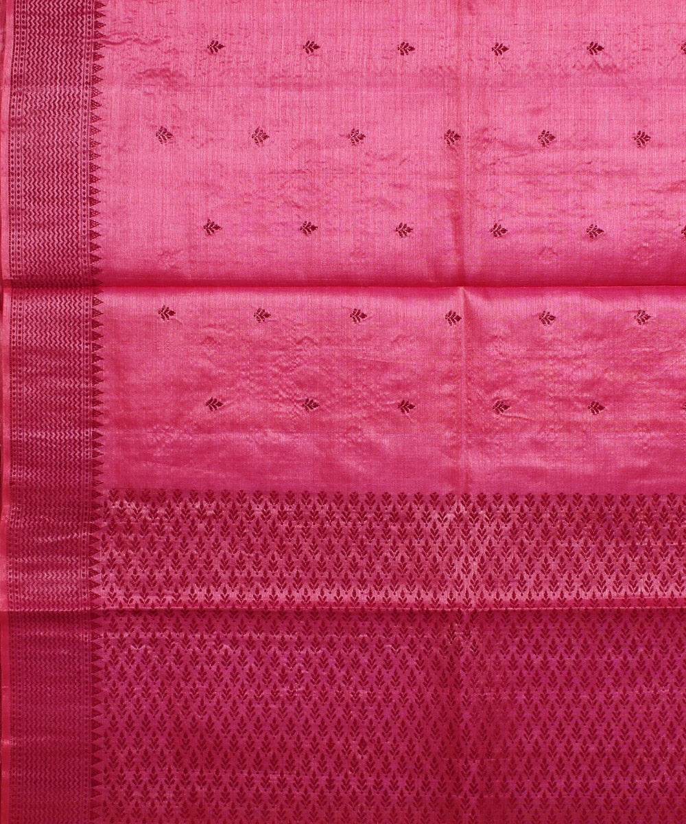 Pink maroon handwoven kosa tussar silk saree