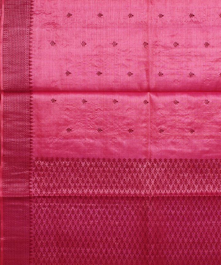 Pink maroon handwoven kosa tussar silk saree