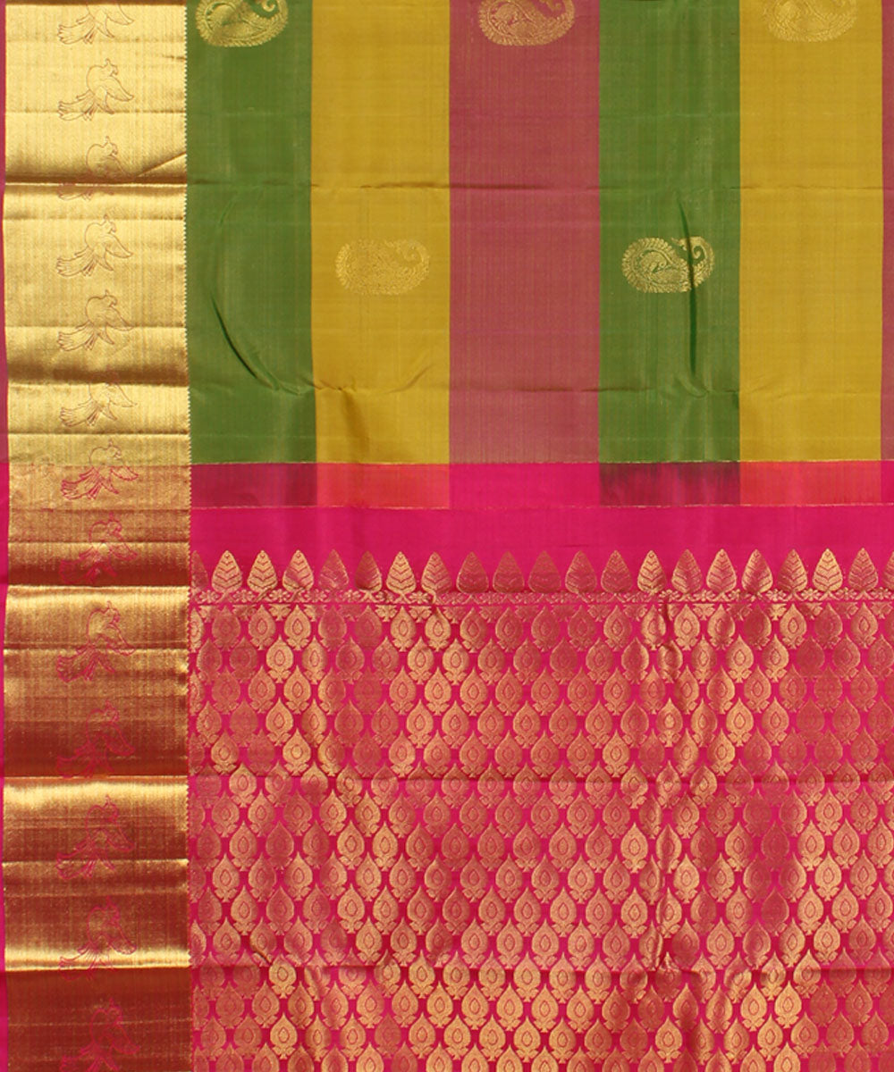 Multicolor striped handwoven karnataka brocade silk saree