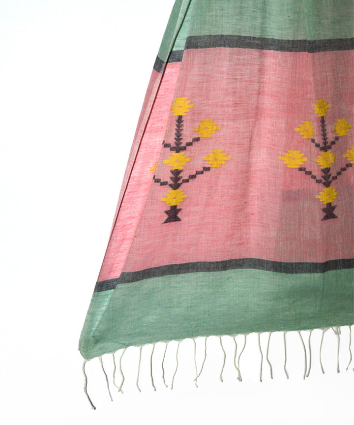 Grey pink handwoven cotton jamdani stole