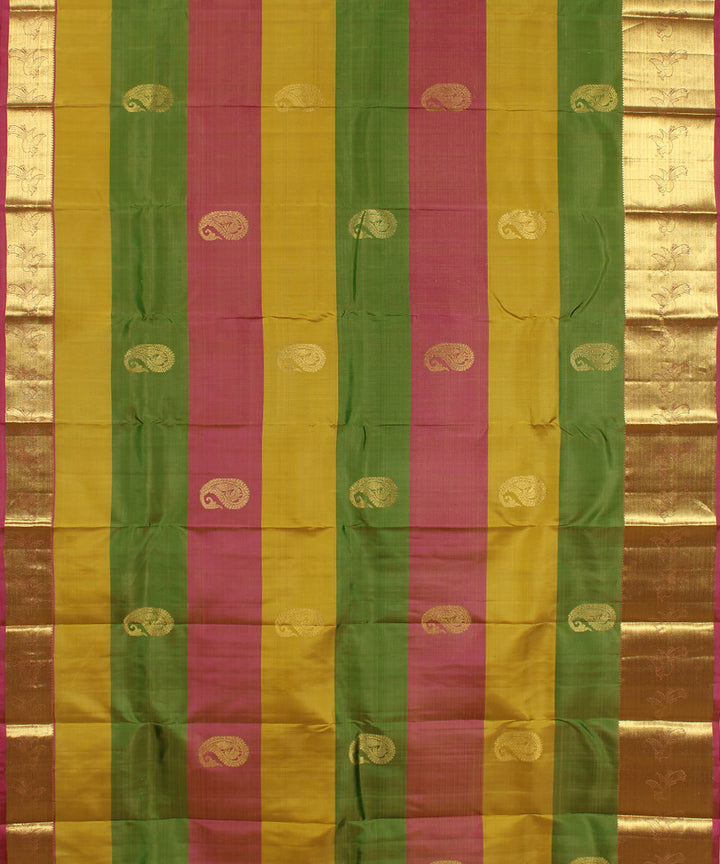 Multicolor striped handwoven karnataka brocade silk saree