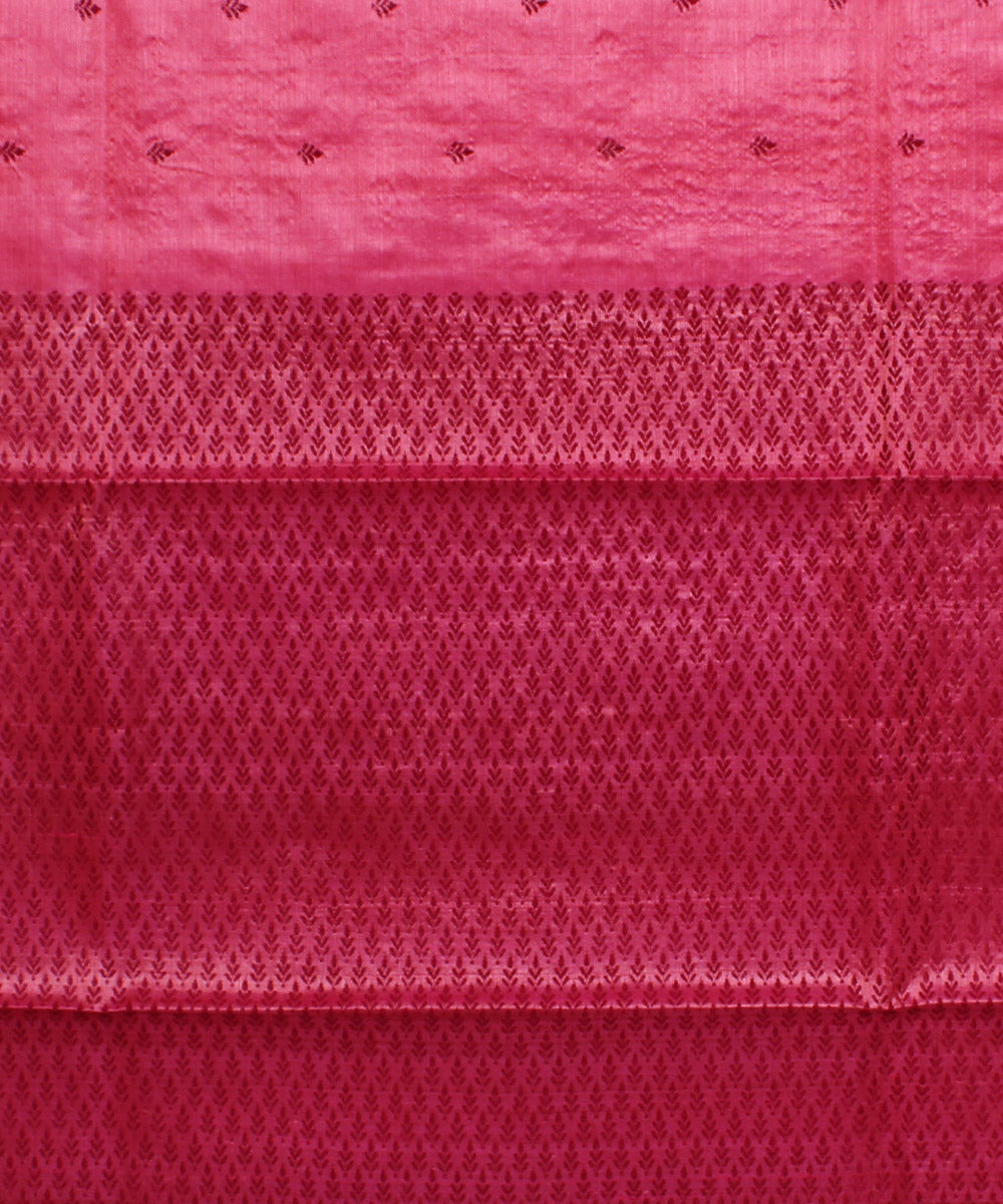 Pink maroon handwoven kosa tussar silk saree